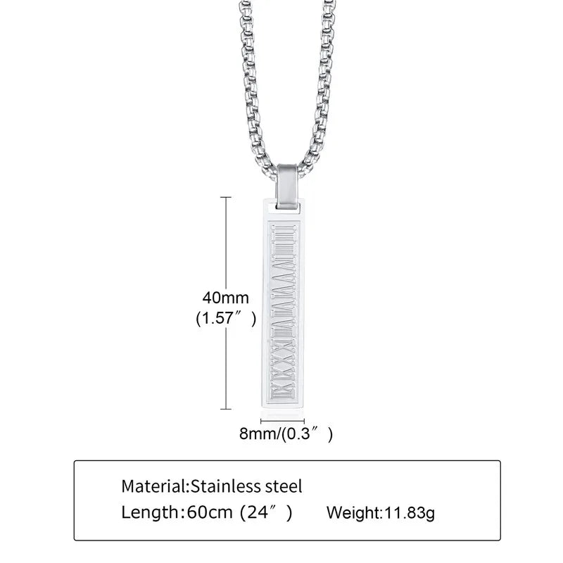 Stainless Steel Roman Numerals Pendant Necklace for Men & Women