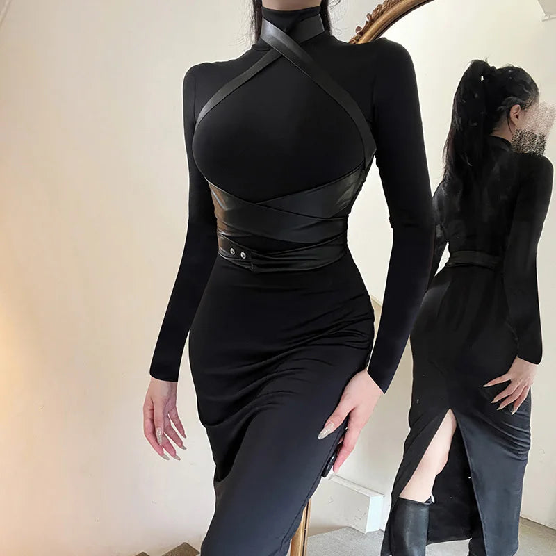 Turtleneck Midi Bodycon Long Sleeve Slim Fit Dress