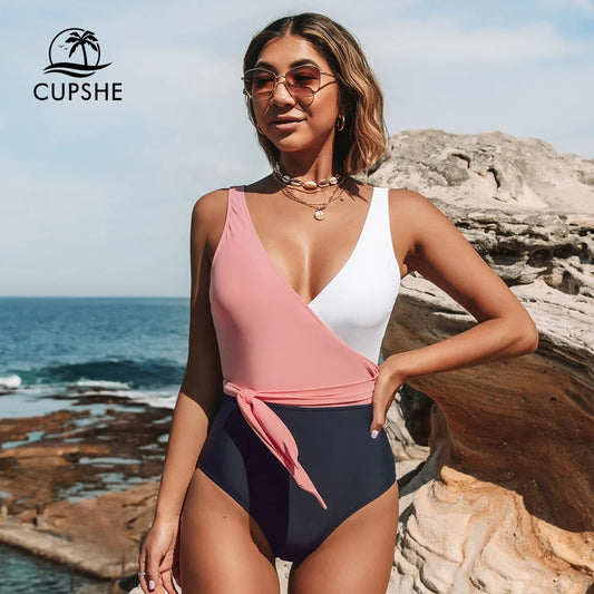 CUPSHE V-neck Lace Up One-Piece Swimsuit