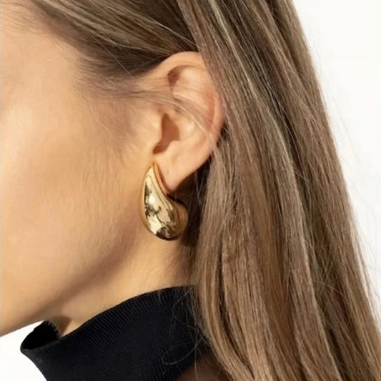 Stainless Steel Vintage Gold Plated Chunky Dome Drop Earrings