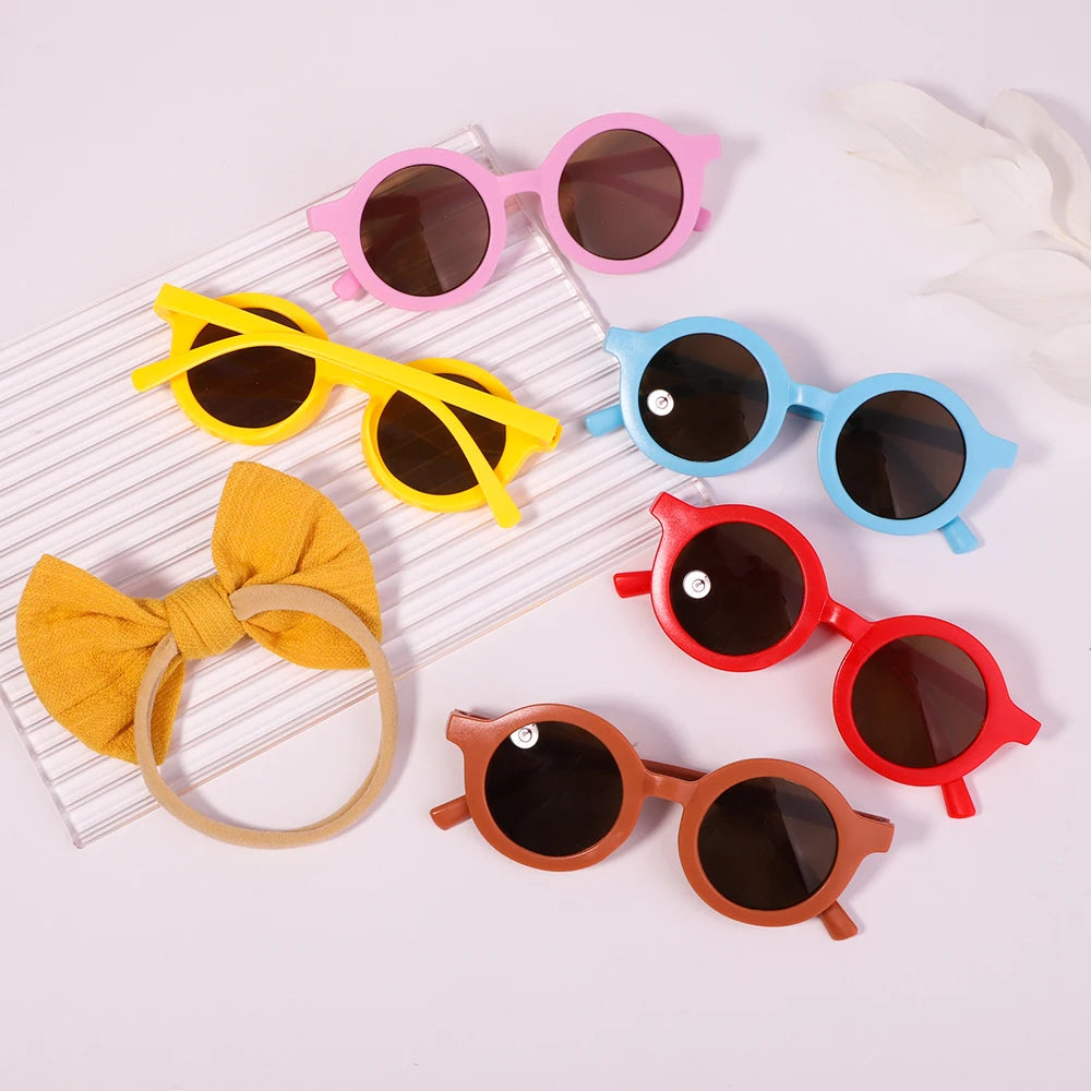 Kids' Vintage Baby Bow Headband & Round Sunglasses Set - 2Pcs/Set