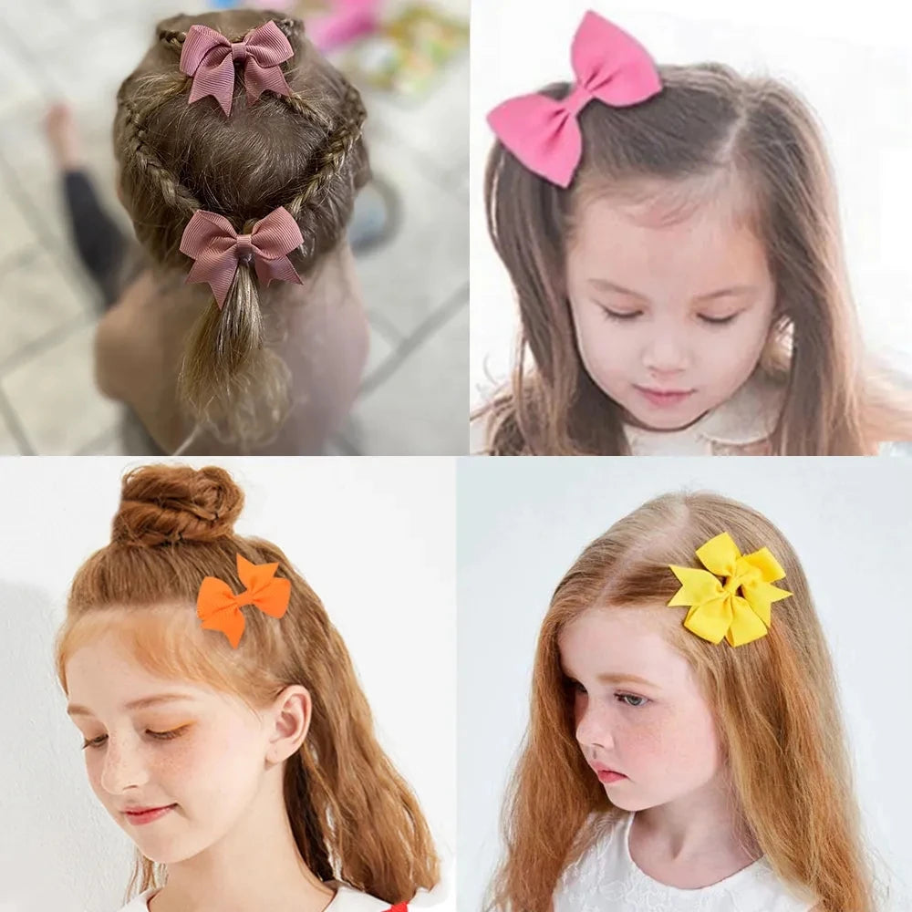 Cute Ribbon Bowknot Hair Clips for Baby Girls - 10Pcs/Set