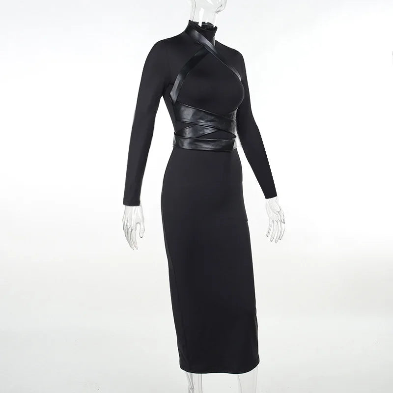 Turtleneck Midi Bodycon Long Sleeve Slim Fit Dress