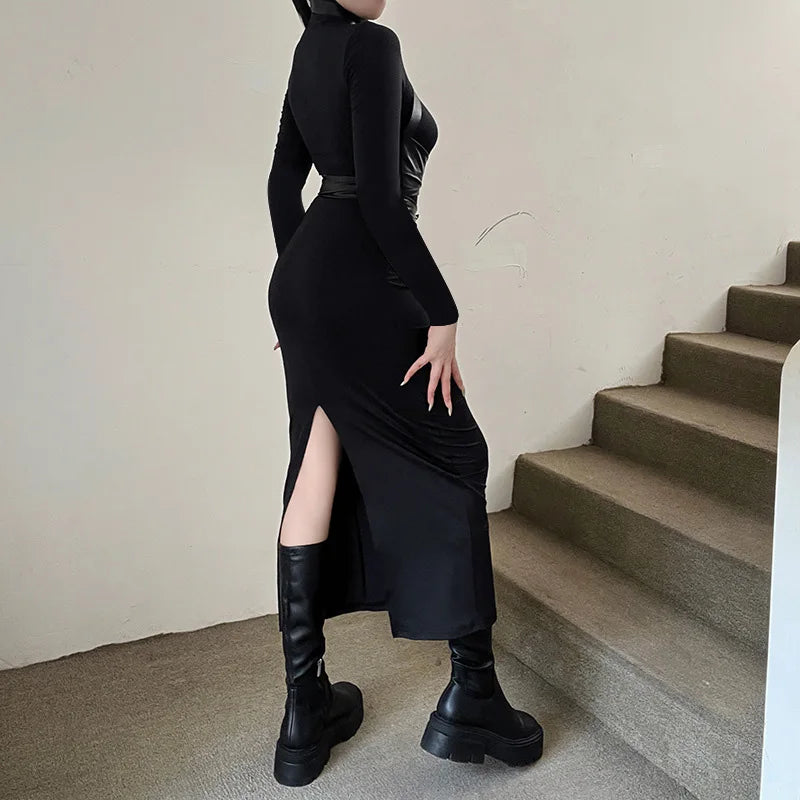 Turtleneck Midi Bodycon Long Sleeve Slim Fit Dress
