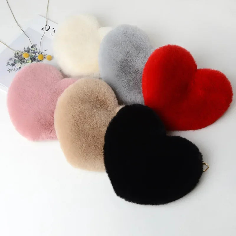Faux Fur Crossbody Heart Shaped Handbag