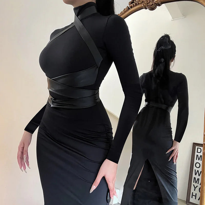 Turtleneck Midi Bodycon Long Sleeve Slim Fit Dress