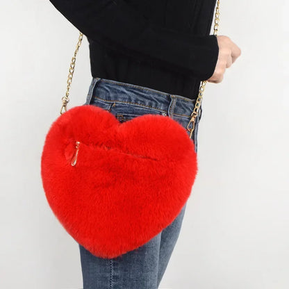 Faux Fur Crossbody Heart Shaped Handbag