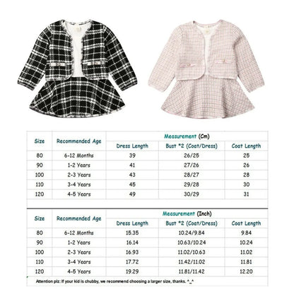 Girls' Plaid Coat Top & Mini Dress 2-Piece Set