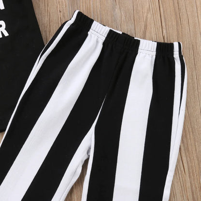 Girls' 2-Piece Toddler Casual Petal Sleeve Top & Striped Flare Pants Set