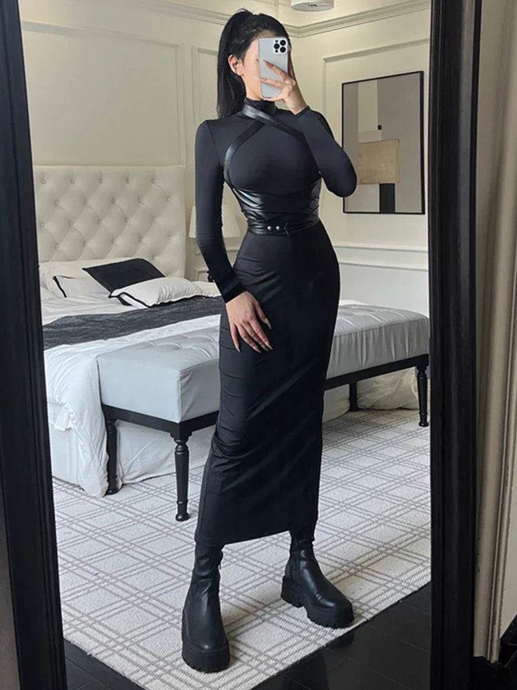 Turtleneck Midi Bodycon Long Sleeve Slim Fit Dress