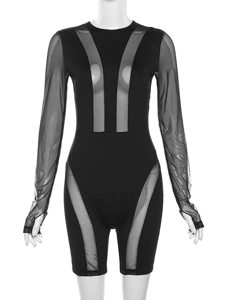 Women's Sexy Long Sleeve Bodycon Mesh Jumpsuit