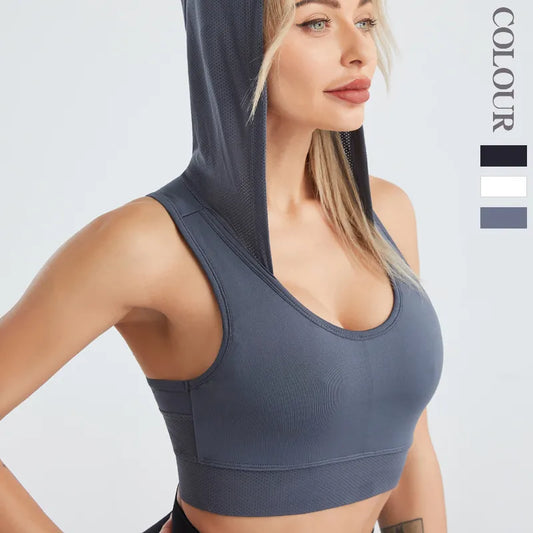 Women's Hooded Sleeveless U-Neck Workout Crop Top