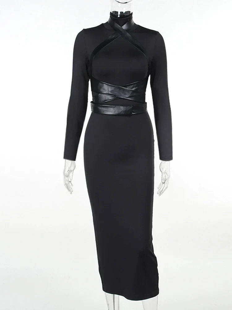 Turtleneck Midi Bodycon Long Sleeve Slim Fit Dress