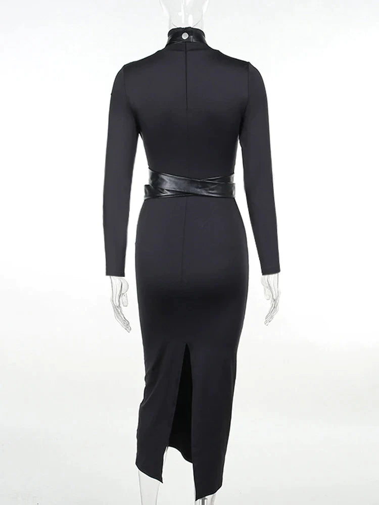 Turtleneck Midi Bodycon Long Sleeve Slim Fit Dress