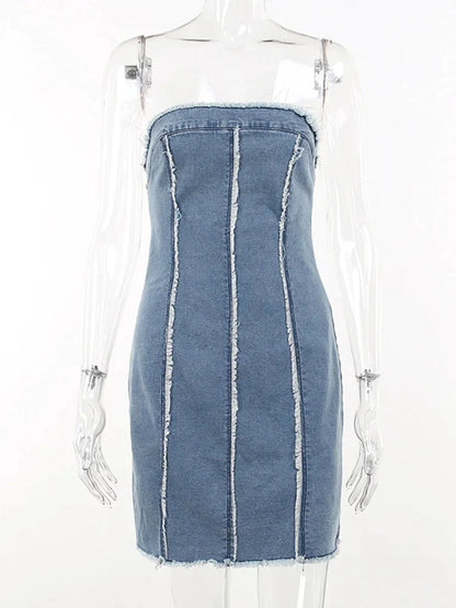 Women's Strapless Bodycon Slim Pencil Mini Denim Dress