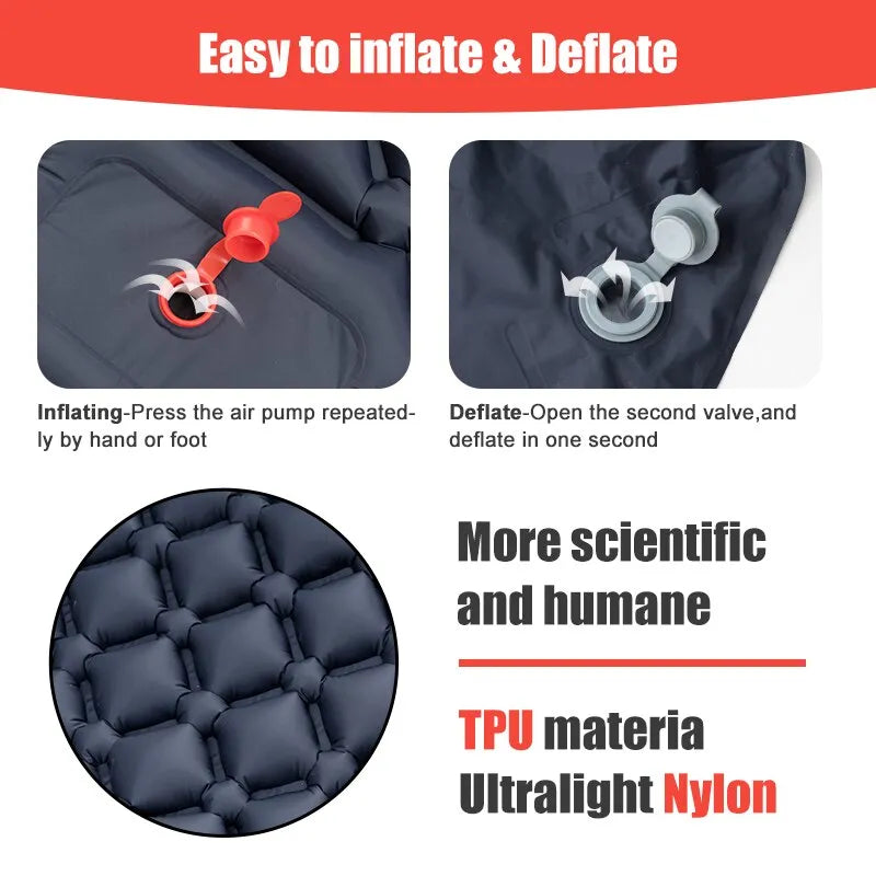 Inflatable Outdoor Camping Mattress With Pillows & Built-in Inflator Pump