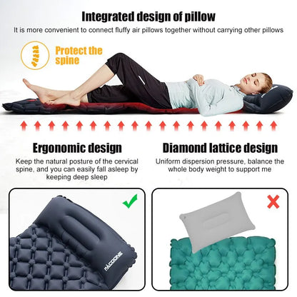 Inflatable Outdoor Camping Mattress With Pillows & Built-in Inflator Pump