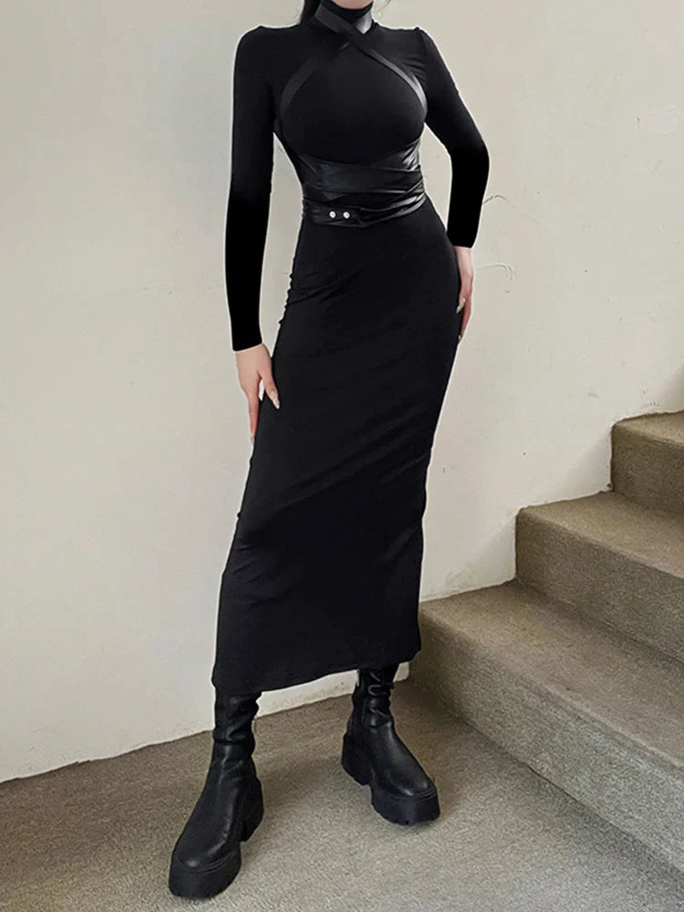 Turtleneck Midi Bodycon Long Sleeve Slim Fit Dress