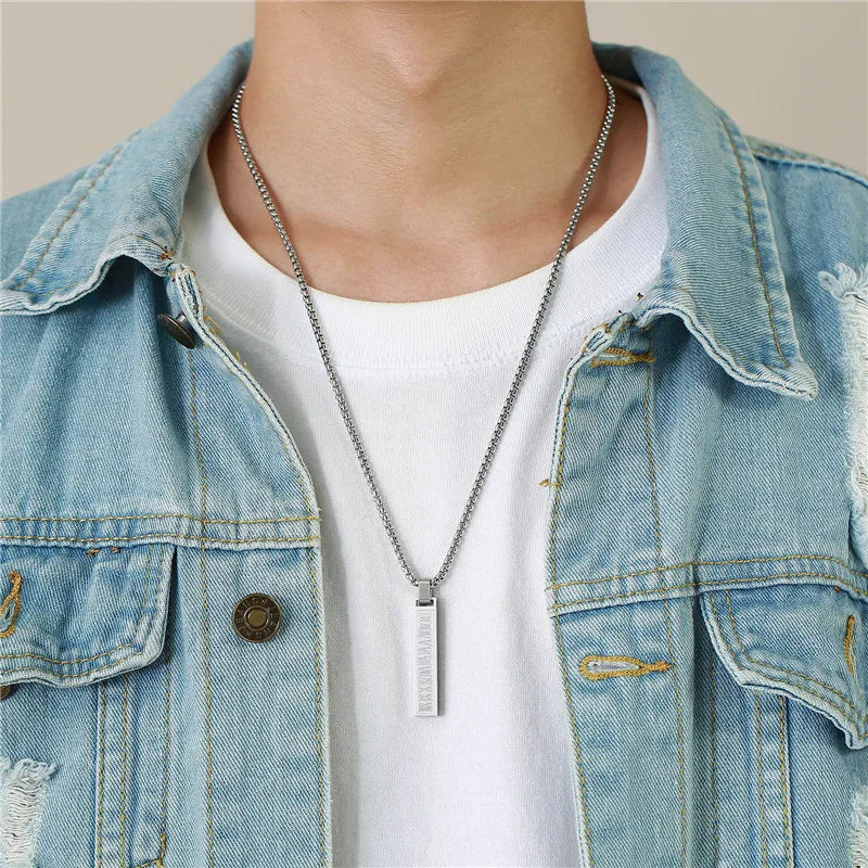 Stainless Steel Roman Numerals Pendant Necklace for Men & Women