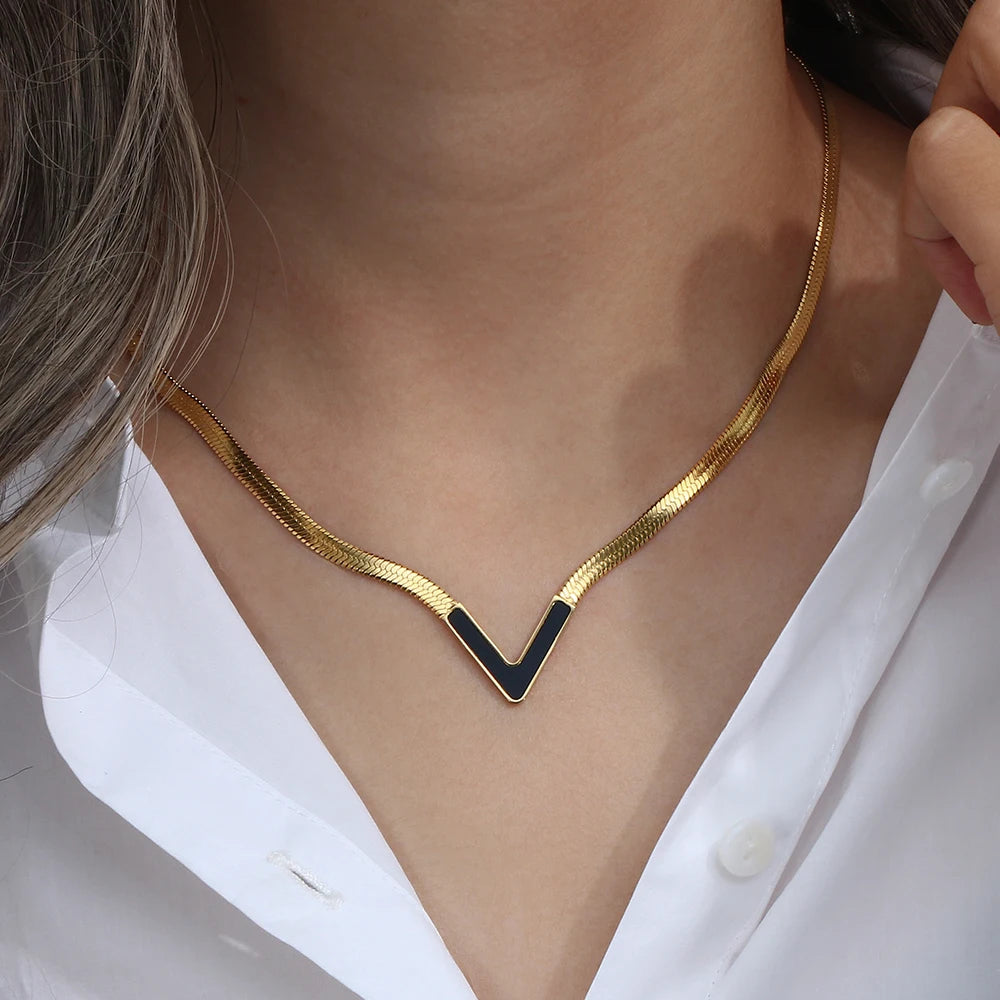 Stainless Steel V Shape Herringbone Necklace