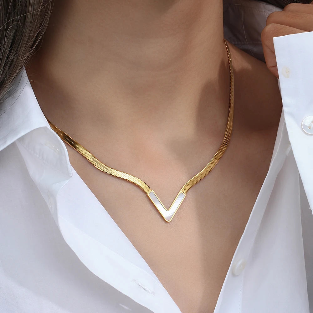 Stainless Steel V Shape Herringbone Necklace