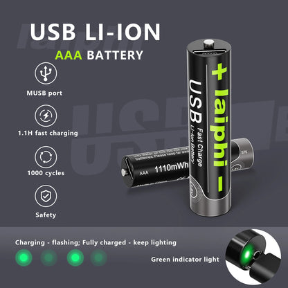 USB Rechargeable 1.5V AAA Lithium Batteries