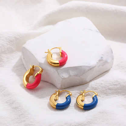 Stainless Steel Vintage Enamel Hoop Earrings