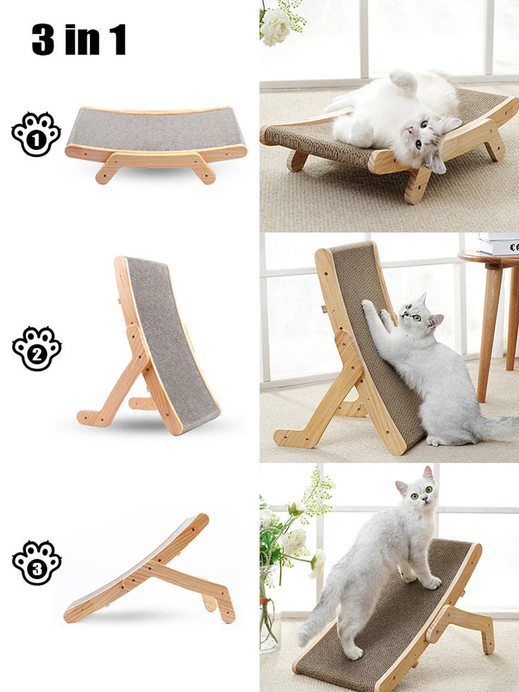 3-In-1 Wooden Cat Scratching Post/ Lounge Bed