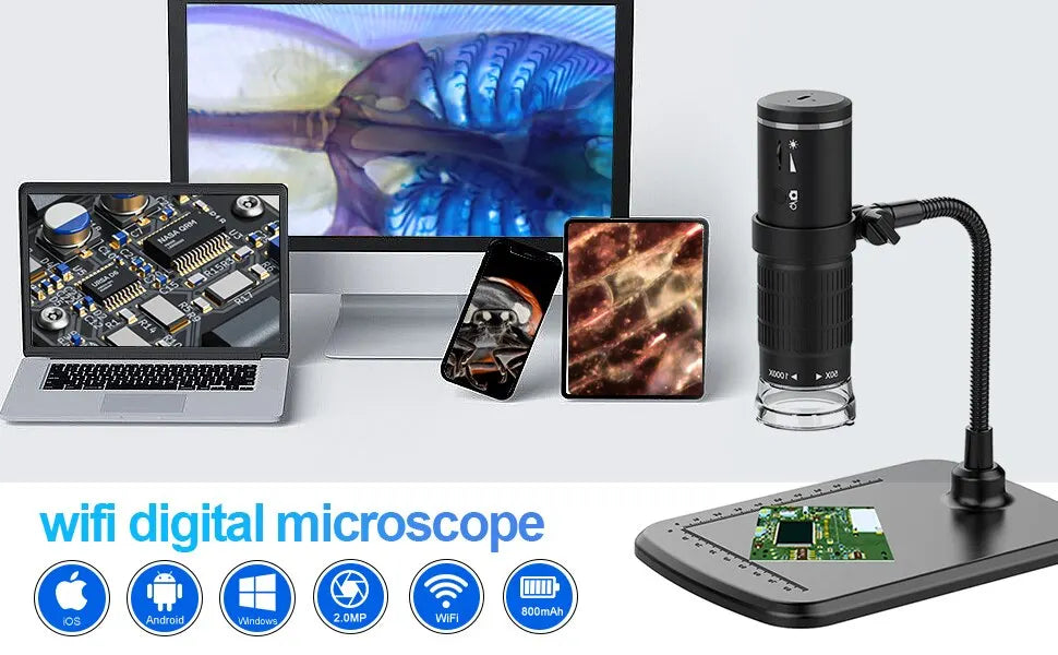 Wireless Portable Digital Microscope - 50X-1000X Magnification, For iPhone/Android/PC