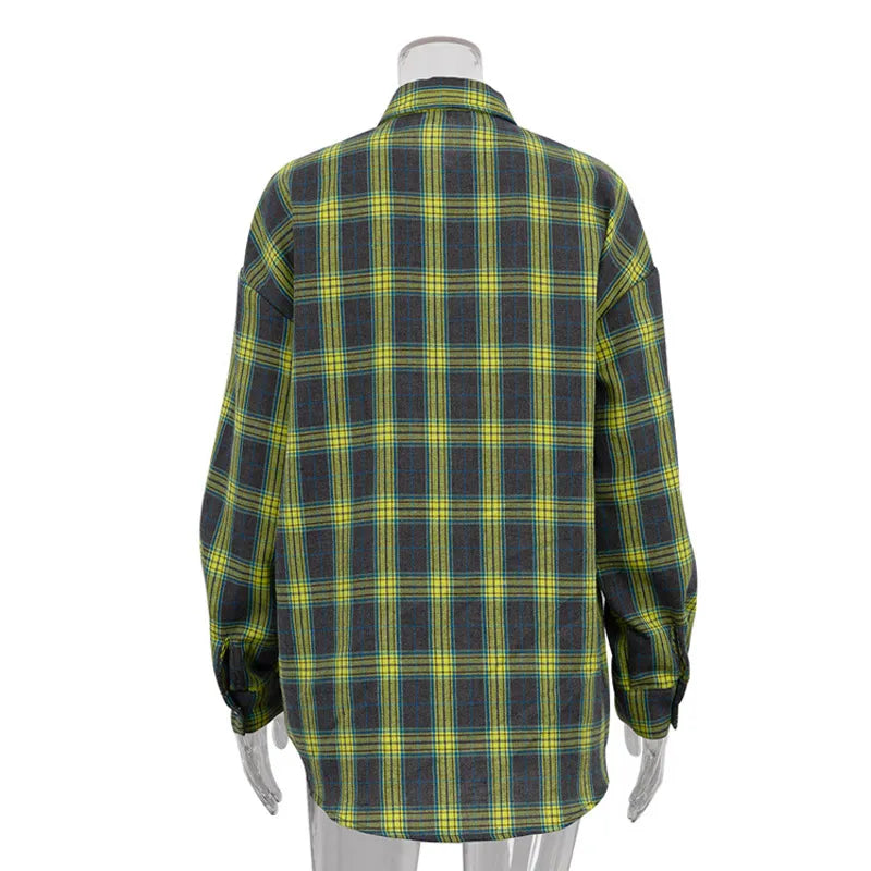 Women's Oversized Plaid Vintage Long Sleeve Shirt