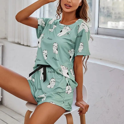 Women's 3-Piece Short Sleeve Top, Shorts & Eye Mask Pajamas Set