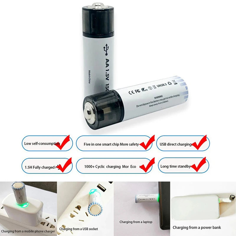 USB Rechargeable AA Lithium Battery