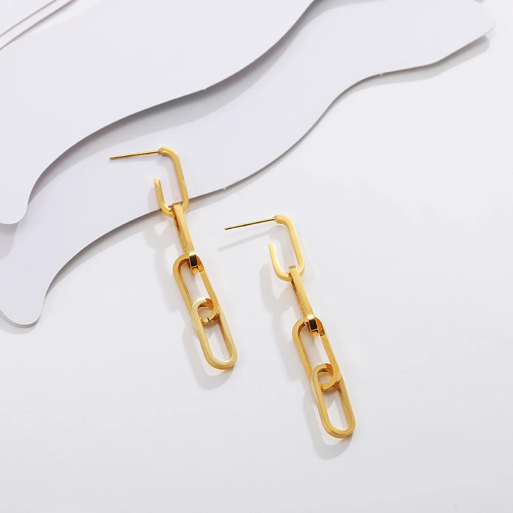 Stainless Steel Link Chain Drop Earrings