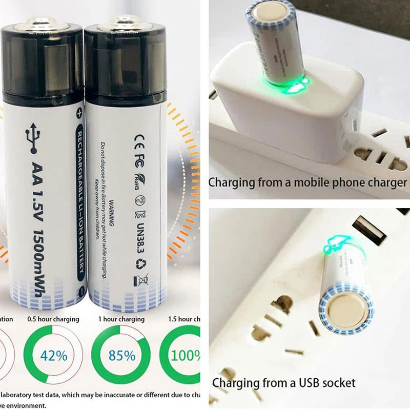 USB Rechargeable AA Lithium Battery