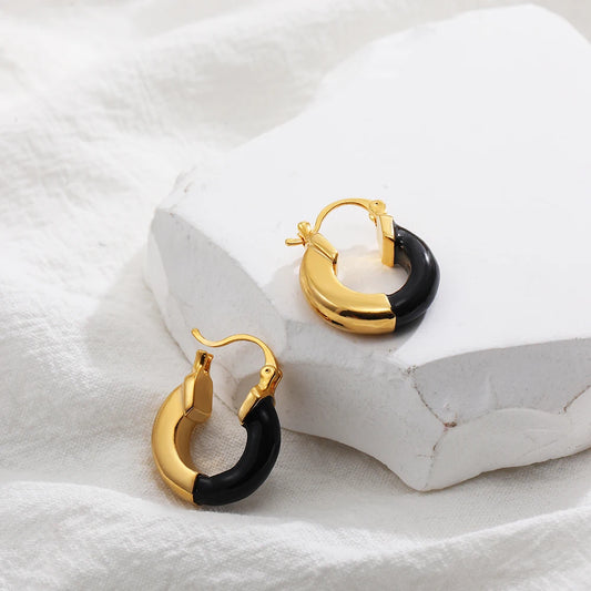 Stainless Steel Vintage Enamel Hoop Earrings