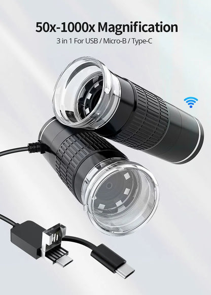 Wireless Portable Digital Microscope - 50X-1000X Magnification, For iPhone/Android/PC