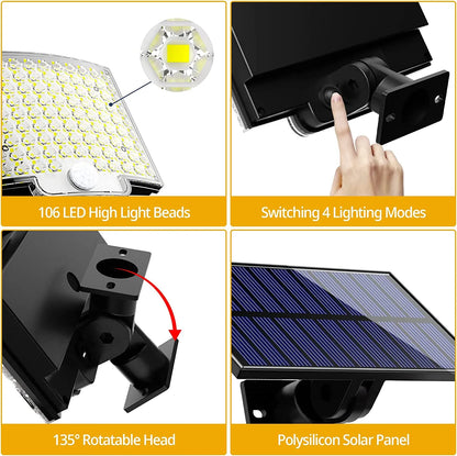 106 LED Waterproof Outdoor Solar Floodlight with Motion Sensor