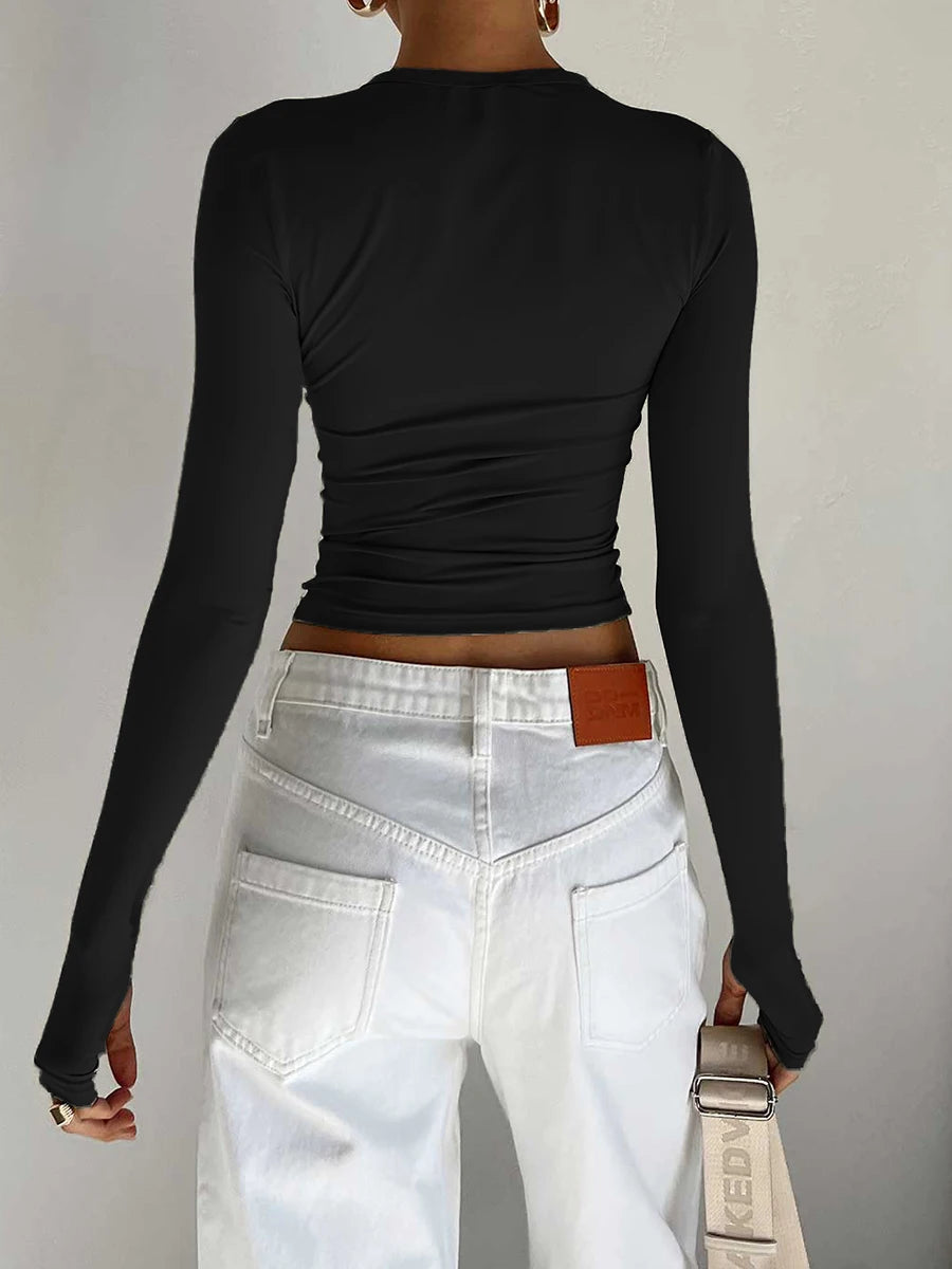 Women's Long Sleeve Crop Top with Thumb Holes