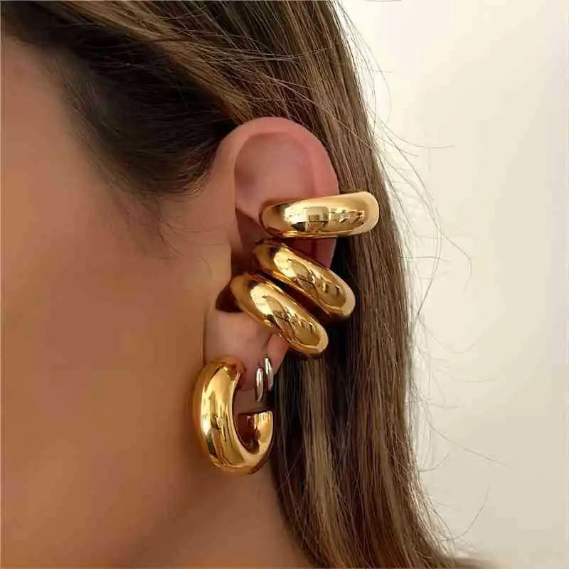 Stainless Steel Large Chunky Earcuff Earrings