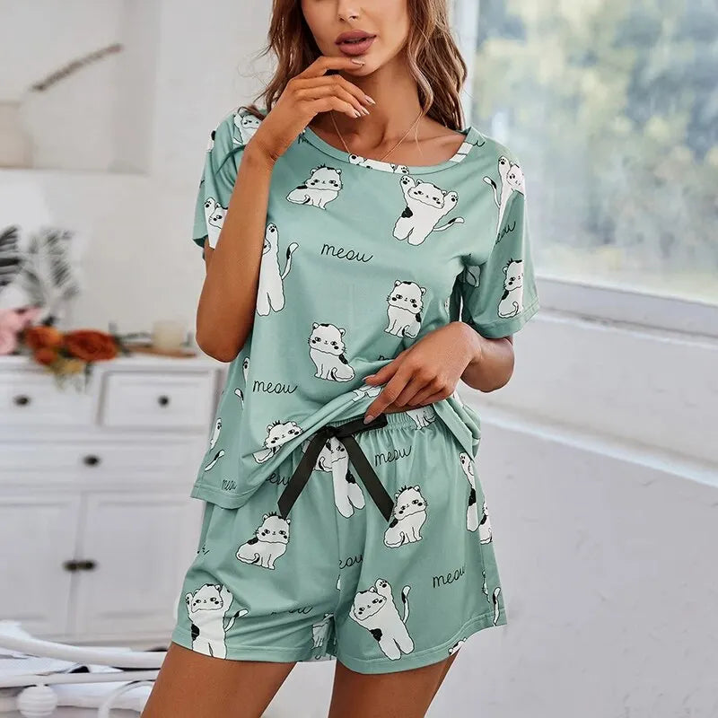 Women's 3-Piece Short Sleeve Top, Shorts & Eye Mask Pajamas Set