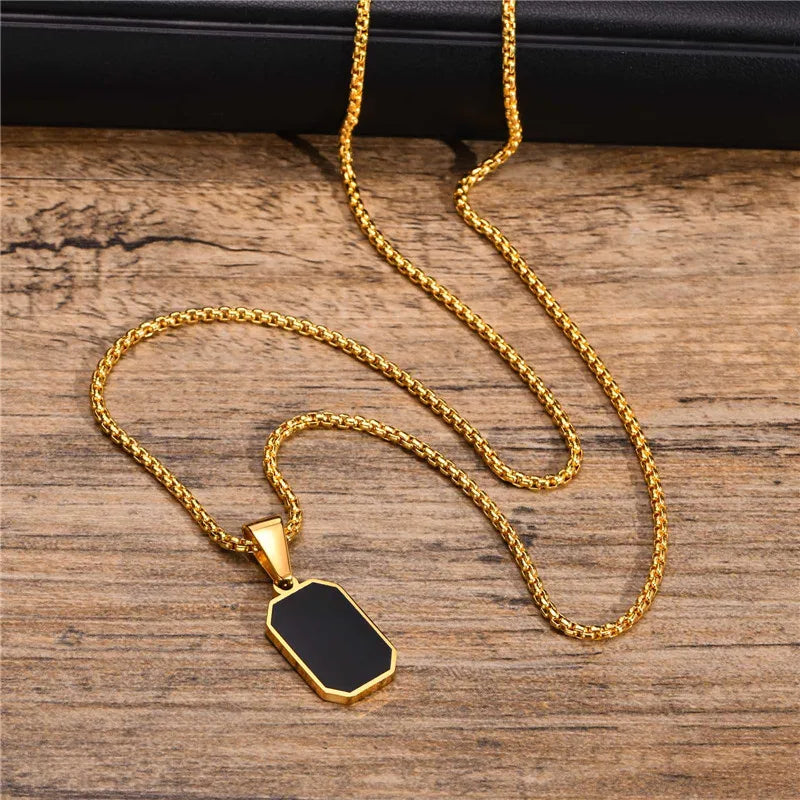 Stainless Steel Rectangle Pendant Necklace