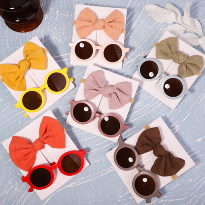 Kids' Vintage Baby Bow Headband & Round Sunglasses Set - 2Pcs/Set