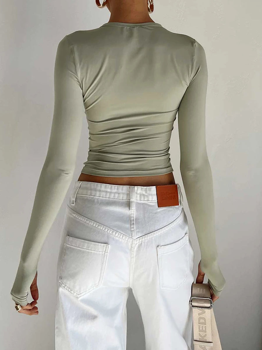 Women's Long Sleeve Crop Top with Thumb Holes