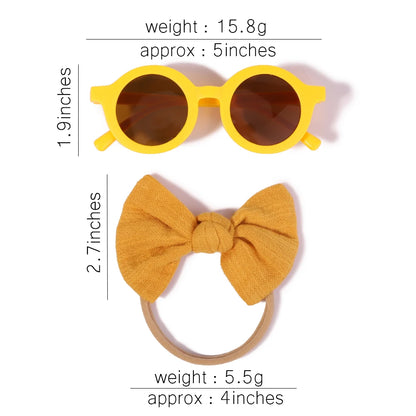 Kids' Vintage Baby Bow Headband & Round Sunglasses Set - 2Pcs/Set