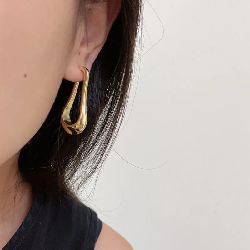 Gold Plated Stainless Steel U Drop Earrings