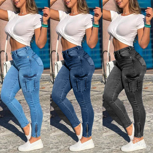 Women's Sheath Pencil High Waist Cargo Jeans