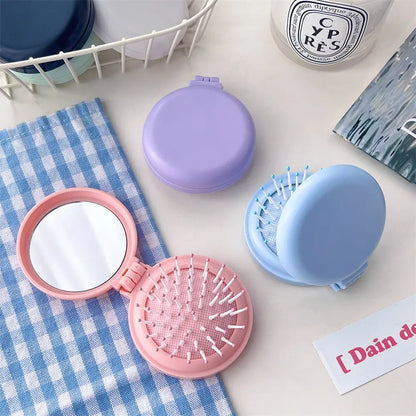 Portable Hair Brush with Folding Mirror