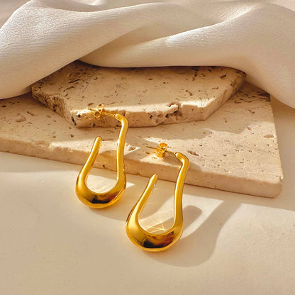 Gold Plated Stainless Steel U Drop Earrings