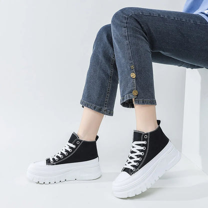 Women's Lace-Up High Top Flatform Canvas Shoes