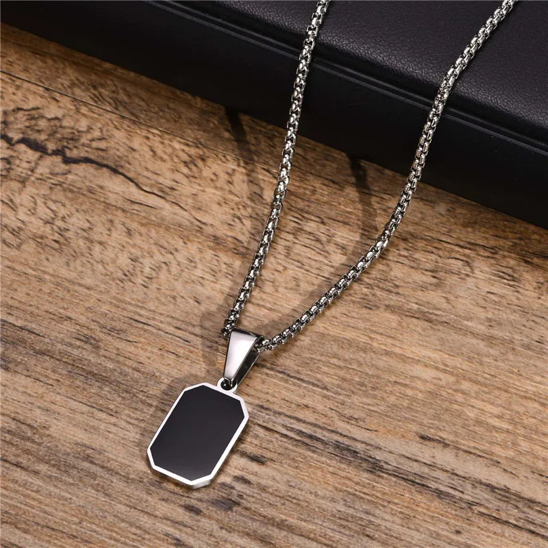 Stainless Steel Rectangle Pendant Necklace